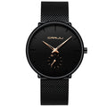 Relógio CRRJU Slim Black - Estilo Elegante com Design Ultra Fino, Movimento Quartzo